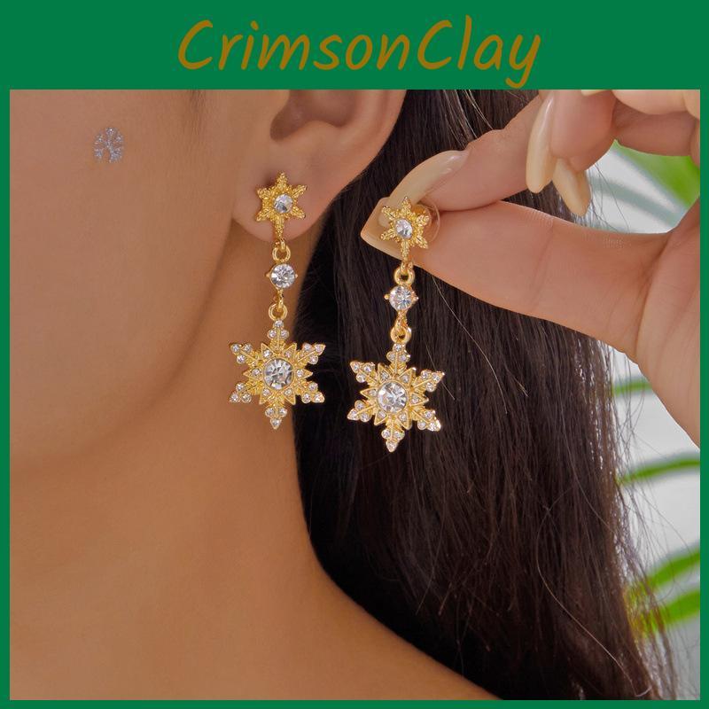 Festive Snowflake Jewelry Drop Earrings With Pearl Detail For Women Seasonal Gift