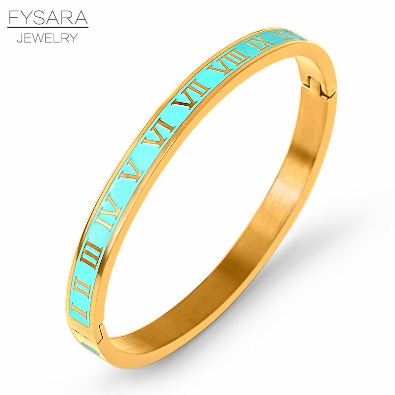 Vintage Roman Letter Bangles & Bracelets for Women Black Gold Numeral Color Charm Cuff Bangles Stainless Steel Jewelry