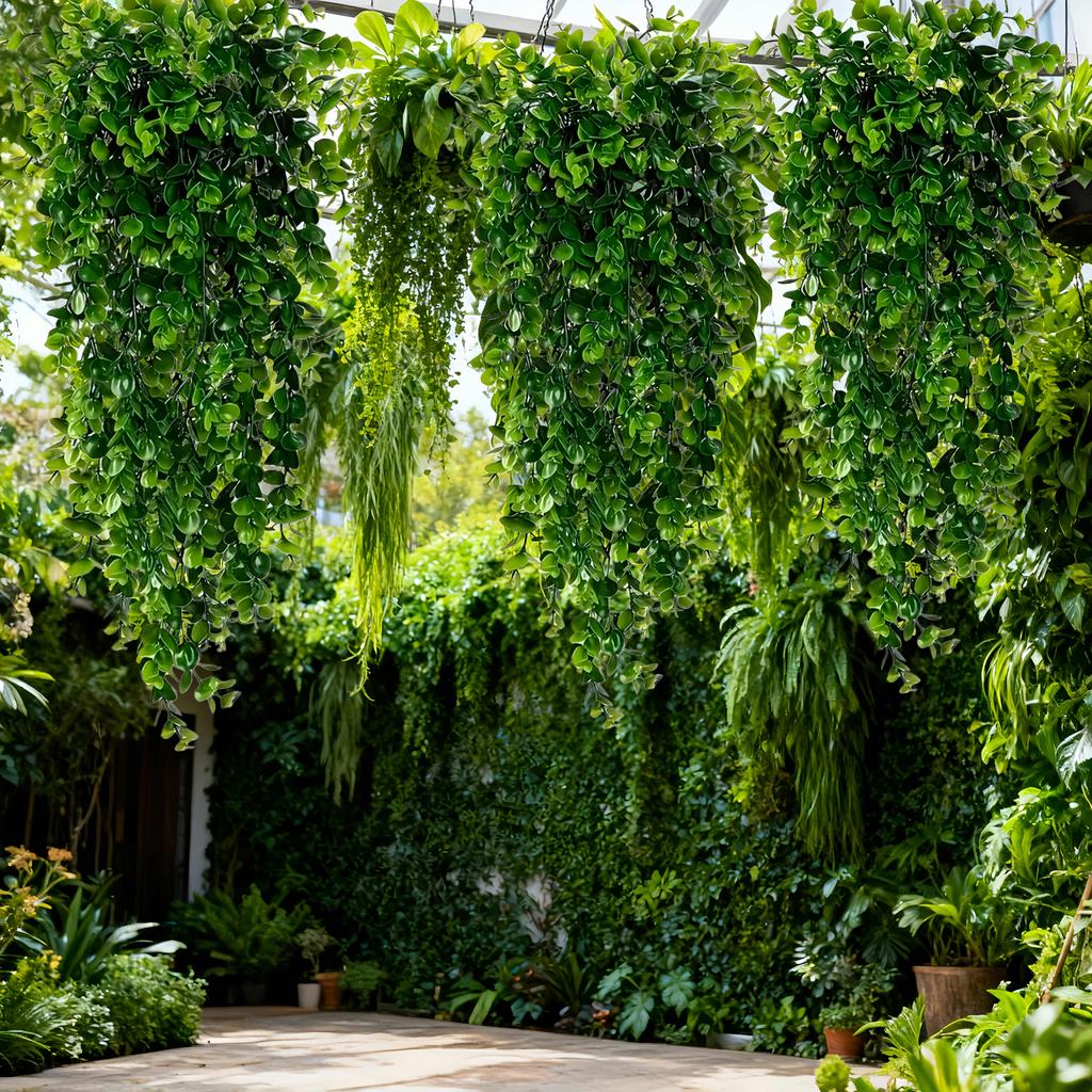 2pcs UV-Resistant Realistic Artificial Ivy Hanging Green Ferns Lifelike Decorative Leaves for Indoor Outdoor Wall Art Porch