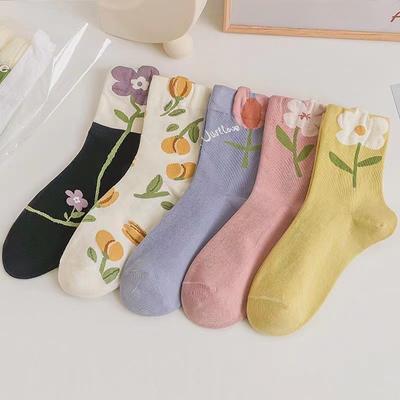 New Women's Long Socks Thick Casual Fashion Floral Spring