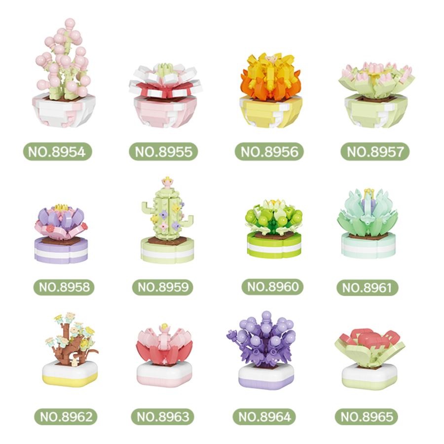 Non-Toxic Carden Toys Potted Succulent Cactus Mini Building Blocks Children Toys Flowers Blocks Thanksgiving Gifts