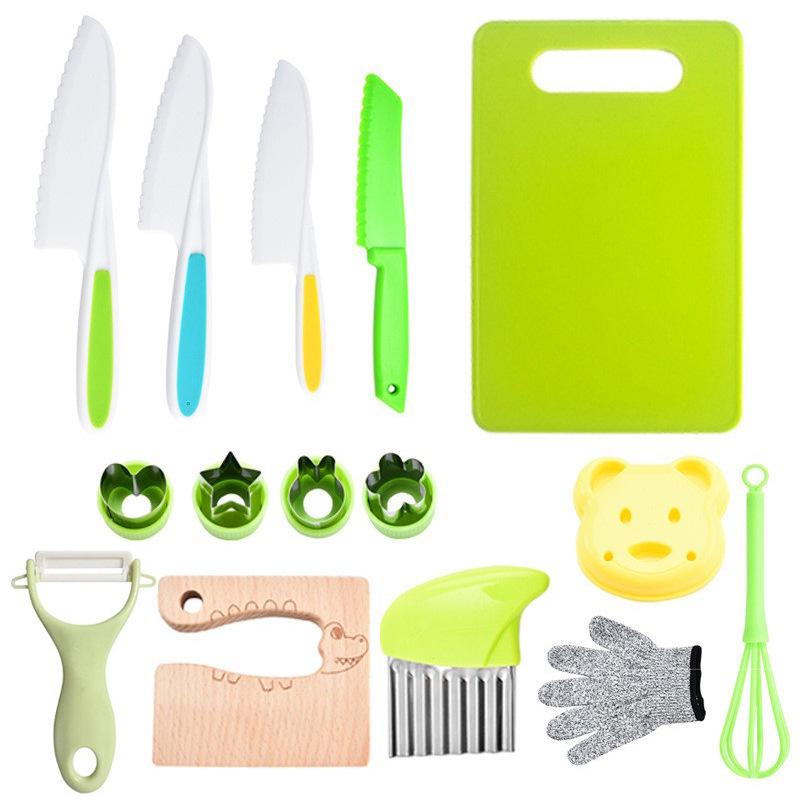 46-Piece Children's Safe Kitchen Set: Plastic Fruit & Vegetable Knives with Embossing Molds and Baby Food Tools. Multiple Styles Available.