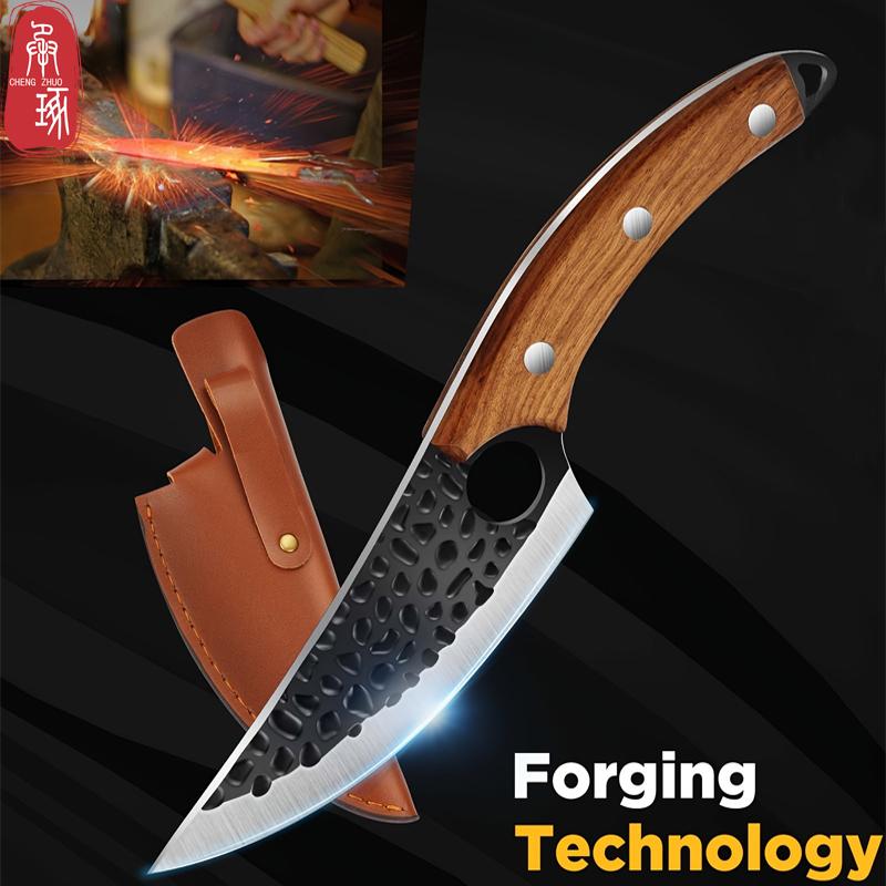 2PC Boning Knife and Mini Knife Sharp Kitchen Knife Stainless Steel Chef Knife Handmade Forged Knife Butcher Knife Wooden Handle
