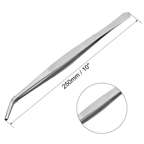 uxcell Stainless Steel Tweezers with Curved Serrations, Daily Garden Tool, 250mm Long