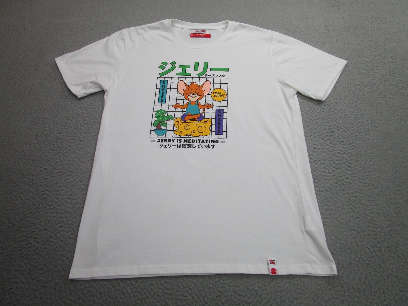 Tom and Jerry Shirt Mens 2XL White Jerry Is Meditating Japanese Graphic Bobson S