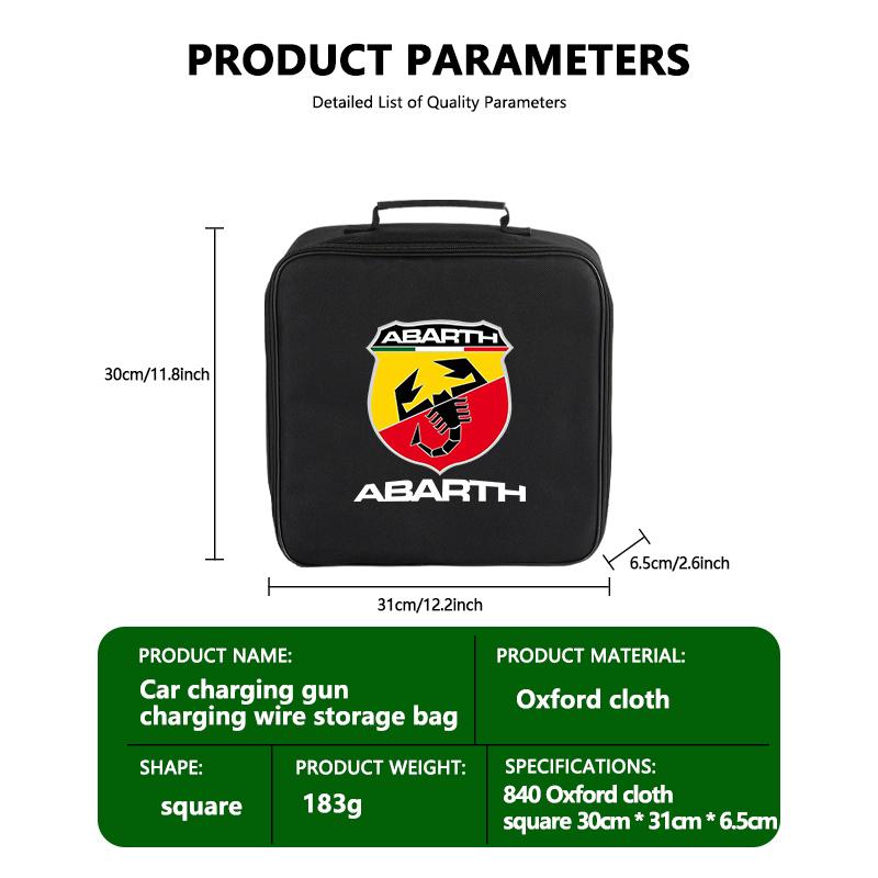 Electric Car Charger Plugs Storage Carry EV Charging Cable Bag For Abarth FIAT FR 500 Punto Ducato Palio Bravo Doblo Tipo