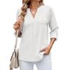 Women's Casual Three-Quarter Sleeve T-Shirt V-Neck Cut-Out Solid Color Top with Cufflinks Versatile Commuter T-Shirt