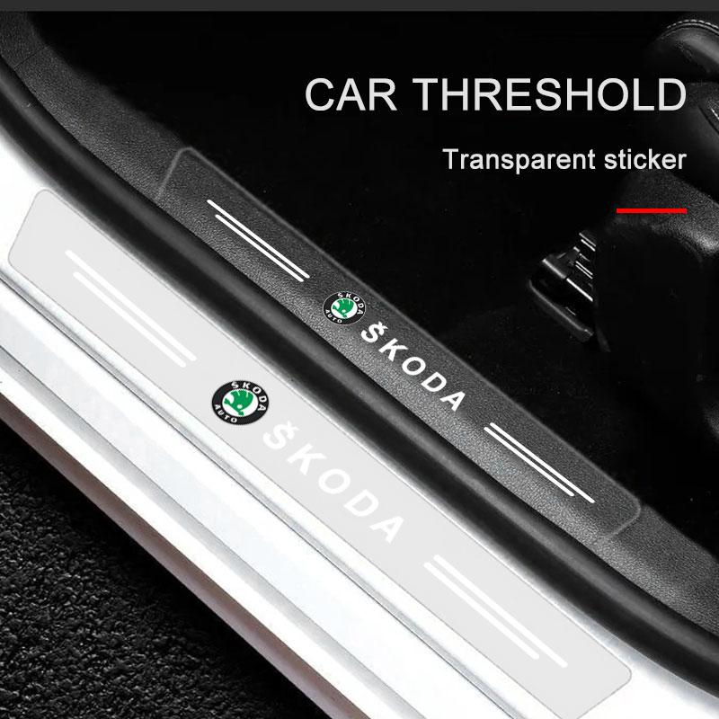 4Pc Car Threshold Protector Transparent Decorative Badge 3D Sticker For Skoda Octavia Superb Rapid Kodiaq Karoq Fabia Kamiq Roomster Citigo
