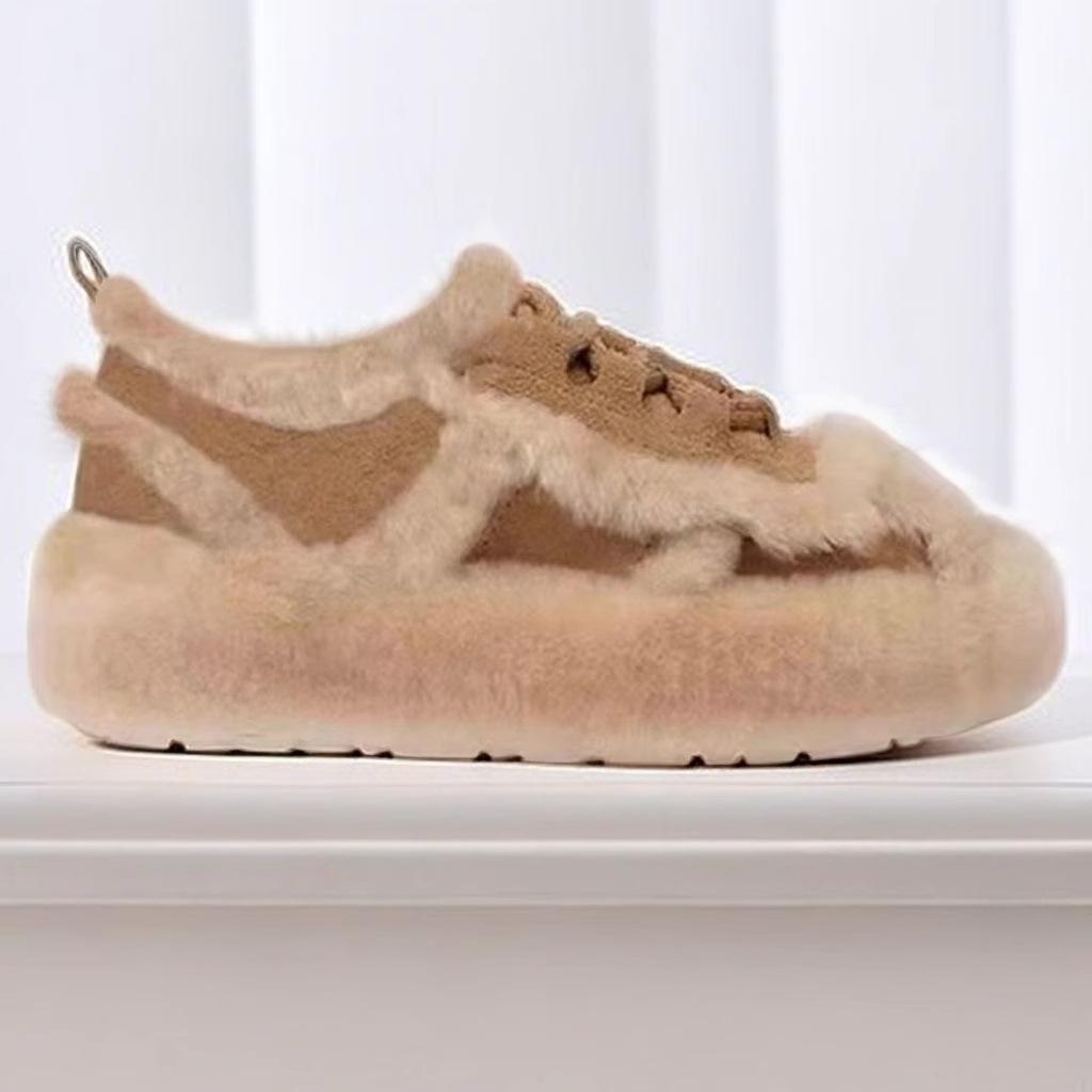 Korean version of beard edge wool shoes women's 2025 new autumn and winter platform velvet cotton shoes versatile two wear lamb wool bean shoes