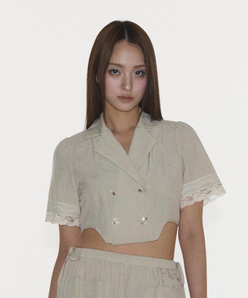 PLASMA SPHERE Curve Shirt In Beige (Lace Double Jacket)