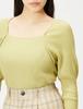 Freeze Mart Square Neck Puff Sleeve Ribbed Knit FR Women's Sweater, Yellow,
