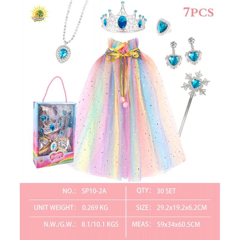 Girls Princess Dress Up Set Cape Wand Crown Jewelry 6pcs Kids Pretend Play Toys