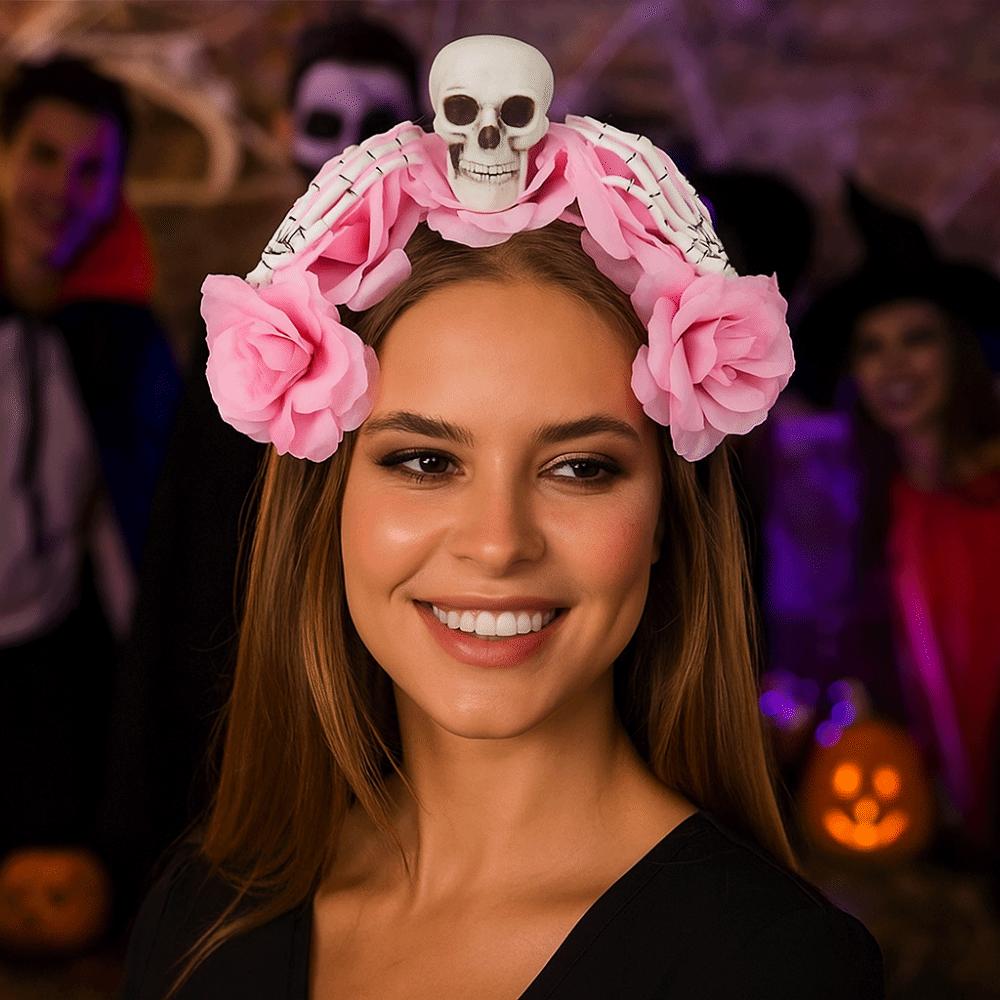 Exaggerated Skull Head Headband Halloween Decor Gothic Flower Hairband  Haunted House