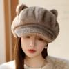New Style Rabbit Fur Octagonal Hat Women's Fashionable Plush Hat Cat Ear Thermal Cap Wide-Circumference Head Wrap