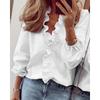 Women's Casual V-Neck Long Sleeve Solid Color Blouse with Ruffle Detail for Spring/Fall