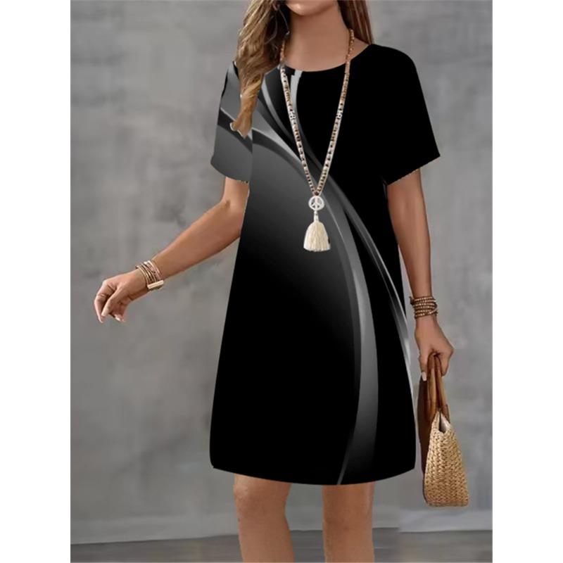 Mode Damenkleid Farbverlauf Druck Design Sinn Muster 2025 Sommer Elegant Damen A-Linienkleid Lässig Kurzarm Minikleid