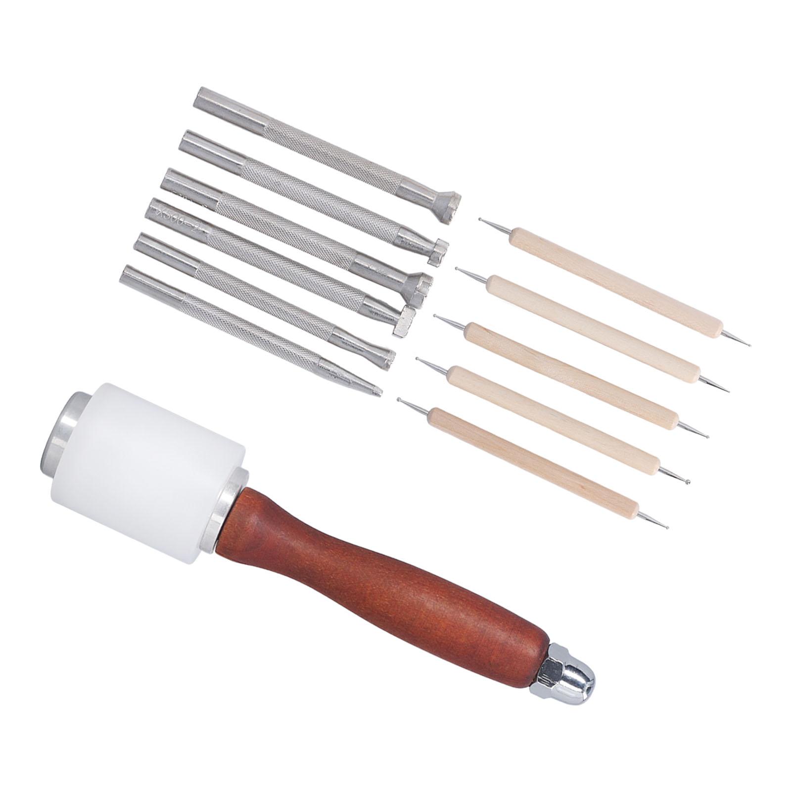 12 Pcs Leather Stamping Tools Hand Made DIY Leather Craft Working Tool Set Hammer for Saddle Making