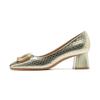 9-5 Sexy Sequined Square Head Thick Heel Single Shoes Women's Autumn New Light Mouth Middle Heel Work Single Shoes Women