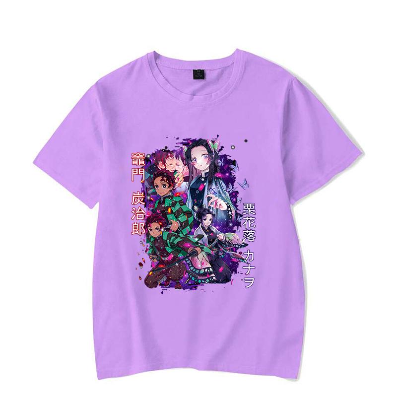 New Fashion Kamado Tanjirou Tsuyuri Kanao Print T-Shirt Casual Short Sleeve Anime Graphic Tee Shirt Unisex Loose Harajuku Shirts