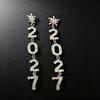 Sparkling 2027 Number Rhinestone Earrings for Women New Year Party Dangle Drop Earrings Fashion Jewelry Gift