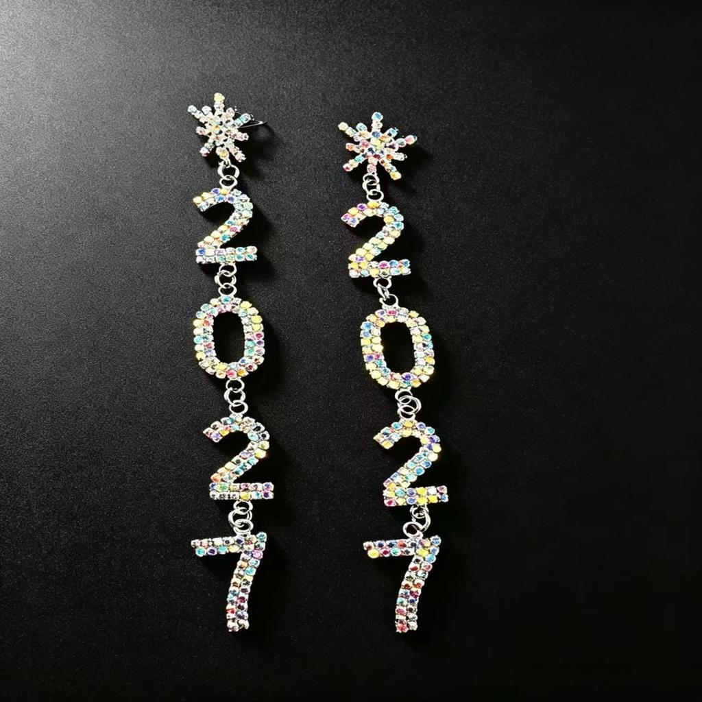 Sparkling 2027 Number Rhinestone Earrings for Women New Year Party Dangle Drop Earrings Fashion Jewelry Gift