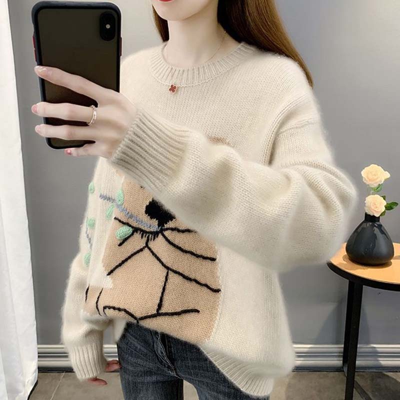 

Свитер для женщин Осень Зима Утепленный Теплый Вязаный Эластичный С длинным рукавом Топы S