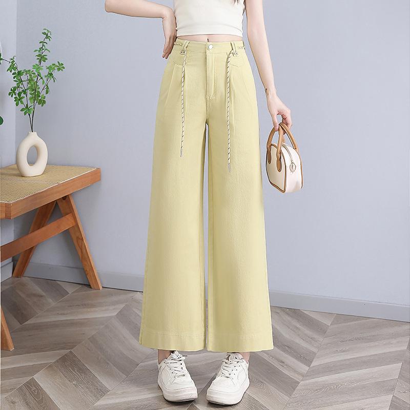 

Широкие брюки из чистого хлопка, летние, новые, стильные, тонкие, свободные, с высокой талией, утягивающие, прямые брюки, фигурные, прямые, повседневные брюки XL жёлтый