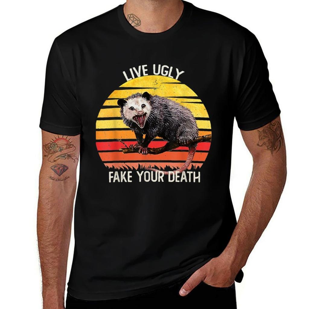 Live Ugly Fake Your Death Opossum Funny TShirt AntiPilling Casual TShirt