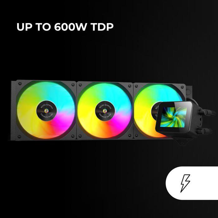 Refroidissement liquide aio - mars gaming - ml-vision360 - tdp 600w - 3 ventilateurs argb - écran lcd 4:3