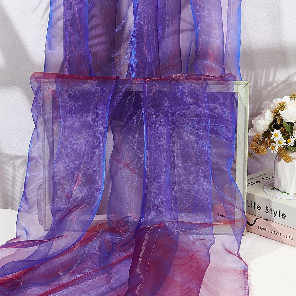 BENECREAT 3.28 Yards Two Tone Organza Fabric, 59.8 Inch Lightweight Sheer Iridescent Royal Blue with Red Holographic Gauze Voile Fabric for Wedding
