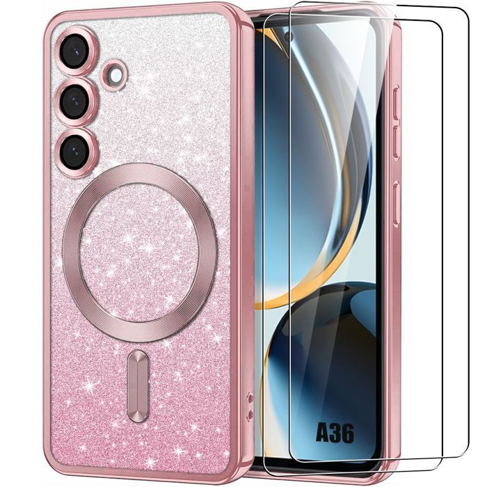 Coque de protection - BOOLING - pour Samsung Galaxy A36 5G - Rose Pailleté - Protection Caméra - 2 Verres Trempés