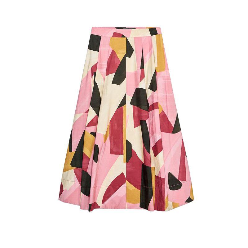 Spring and Summer New Women's Clothing Pleated Decoration A- line Hem Cotton Spinning High Waist Print Midi Dress 2183048