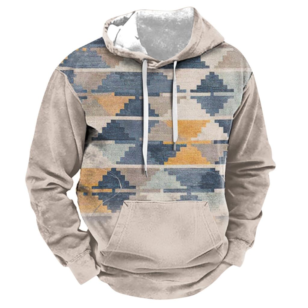 Podzimní pánský velký svetr s digitálním potiskem s kapucí Nový velký základní svetr