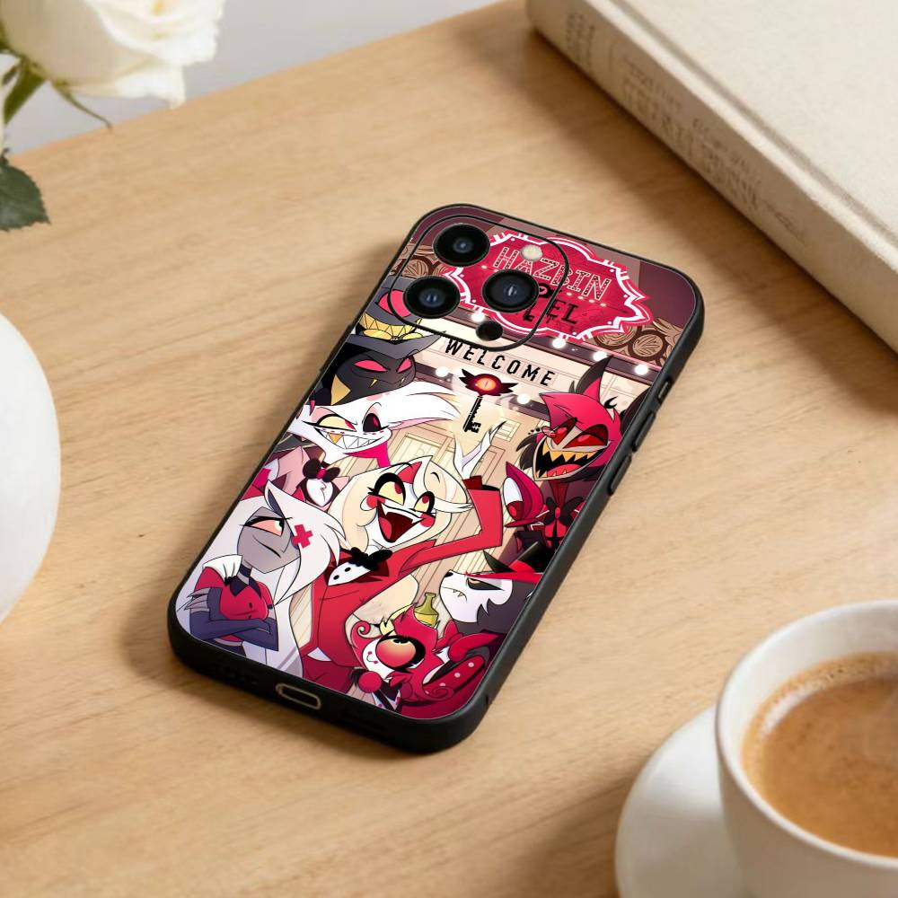 

H-Hazbin H-Hotel Phone Case For iPhone 17 16 15 14 13 12 Max Plus Silicone Black Cover iPhone12