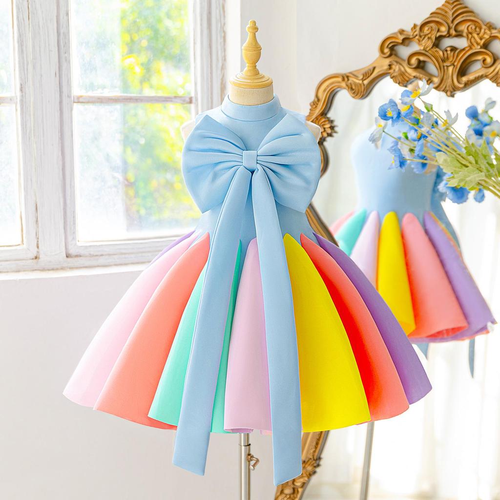 Girls' Satin Patchwork Gradient Princess Dress for Formal Events and Fashion Shows