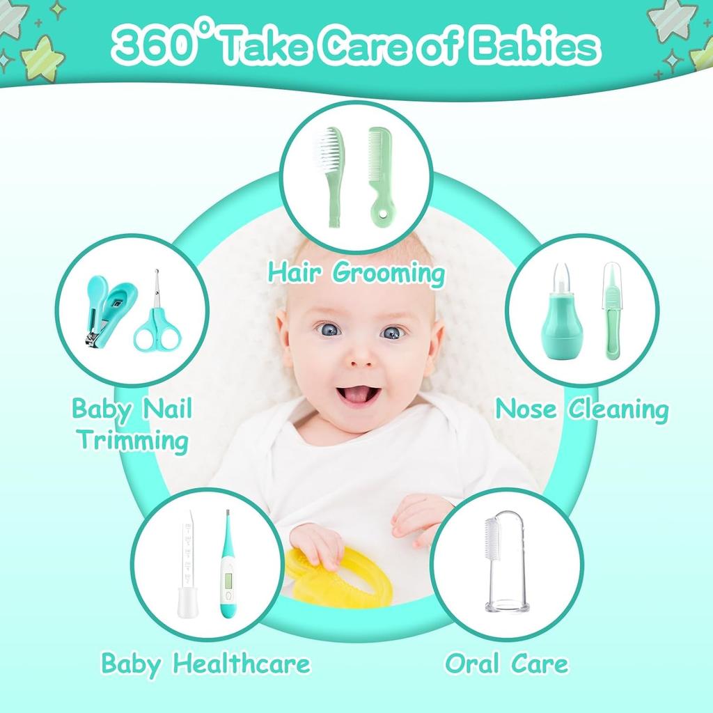 Baby Grooming Kit for Boys Girls Safety Newborn Nursery Essentials Grooming Set Gift for First-time Parents, Green 26 in 1
