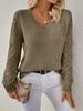 V-Neck Crochet Jacquard Sweater: Women's Loose Fit, Long Sleeve Pullover for Spring & Autumn