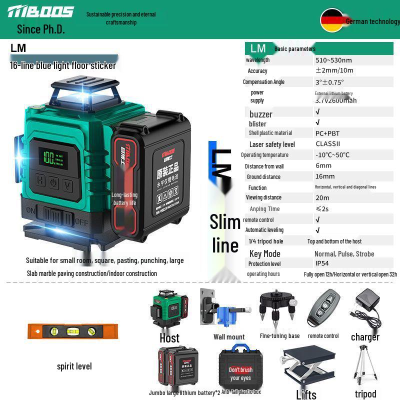 12-Line Green Infrared Laser Level: Wall-Mounted, Floor, Outdoor Automatic Leveling Tool
