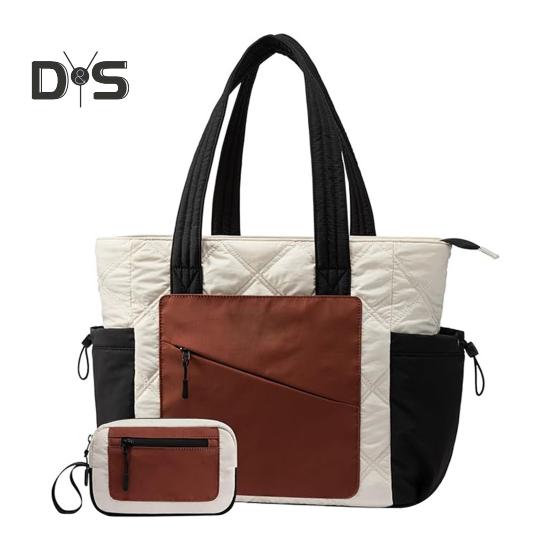 

Женская сумка-тоут с подстаканником, цветная сумка-клатч, сумка-пуховик, стеганая сумка через плечо с карманами на молнии для путешествий, работы, улицы черный коричневый