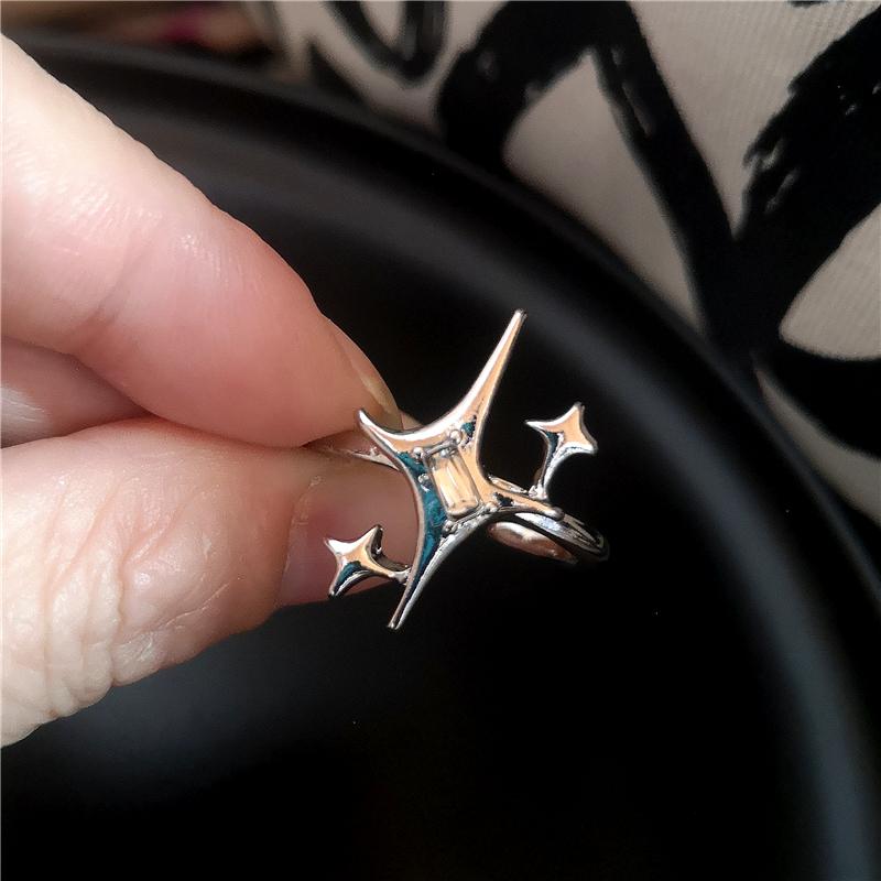 Gothic Punk Black Crystal Heart Love Red Cross Geometric Drip Oil Opening Ring Y2K Grunge Cool Hip Hop Jewelry Emo Accessories