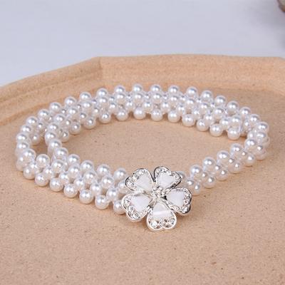 Sweet Ladies Diamond Waist Chain Multi-Row Pearl Embellished Dress Elastic Beaded Belt