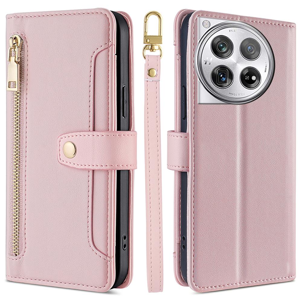 For OnePlus 12 5G Cell Phone Case PU Leather+TPU Stand Wallet Cover with Crossbody Strap