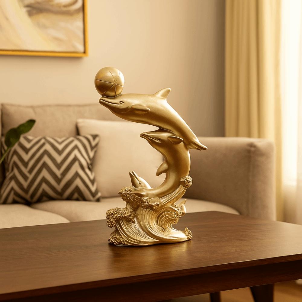 Ocean Figurines Resin Golden Dolphin Ornaments Mini Light Luxury Dolphin Statue Decorative Sea Animal Sculpture Gift