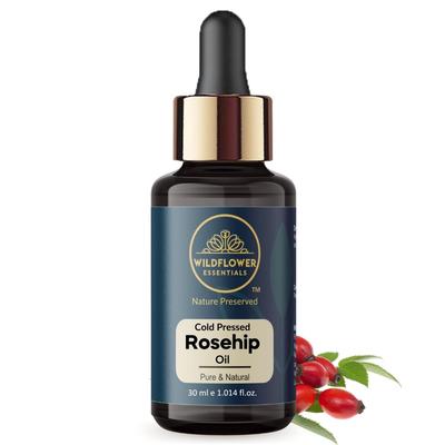Wildflower Essentials Huile de Rose Musquée Prensée à Froid Pour le Visage, la Peau, les Cheveux & le Corps, Collagène Pur & Naturel avec Compte-Gouttes en Verre 30ml