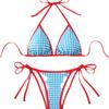 European & American Sexy Houndstooth Tie Halter Triangle Bikini Swimsuit for Women