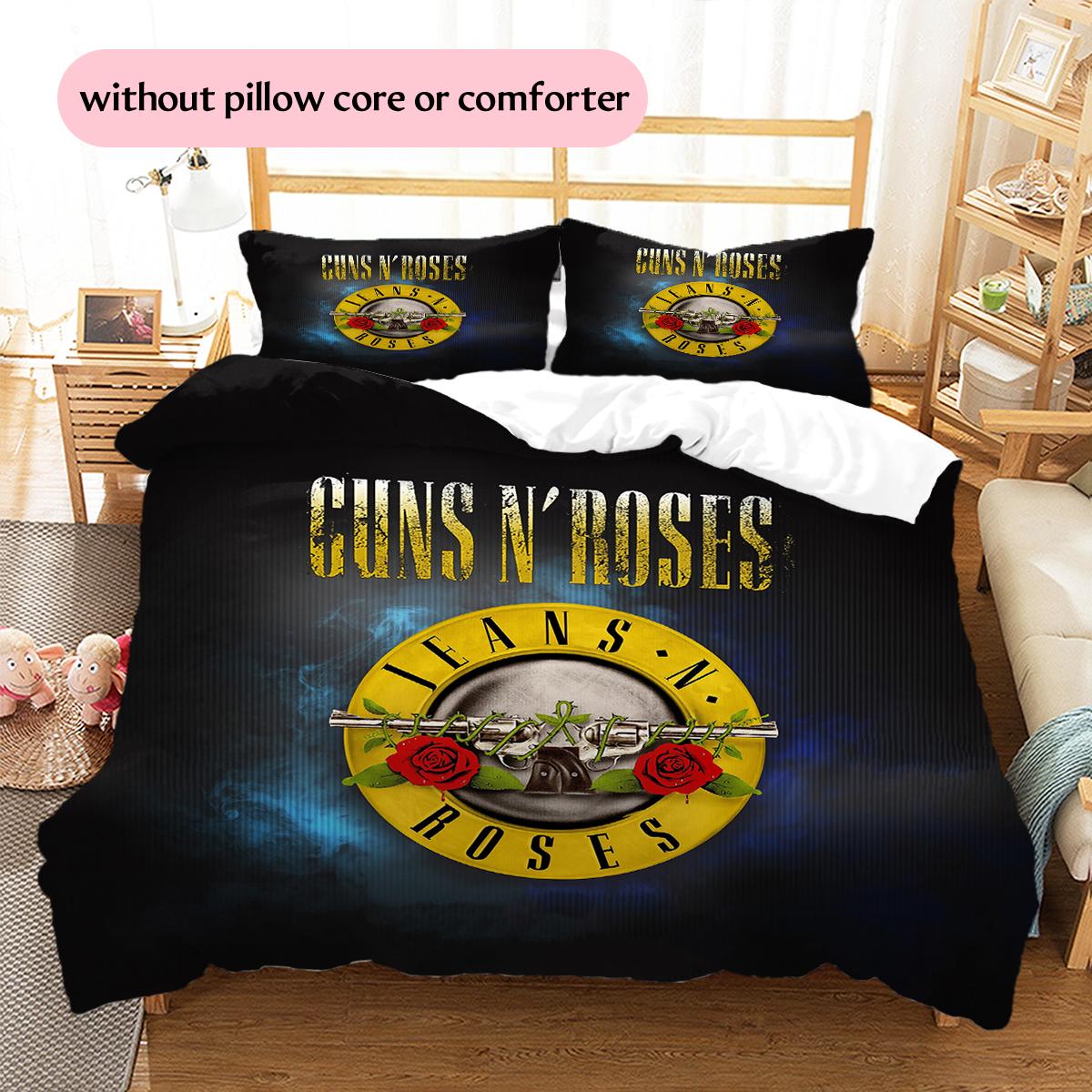 Guns N Roses Pattern Bedding Home Decoration Birthday Gift (1 * duvet cover + 2 * pillowcase, without core) 135x200cm