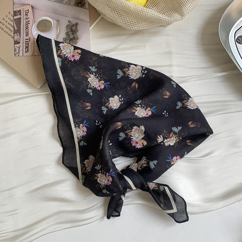Headscarf summer female pastoral retro floral silk scarf neck small square scarf commuting silk scarf small scarf fart curtain stacked wear