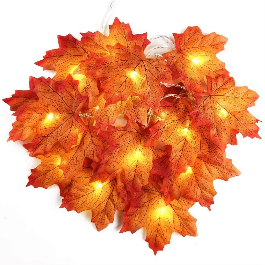 Christmas Decoration Simulation Maple Leaf Light String Halloween Room Courtyard Decoration Lantern Wreath Home Party Decoration
