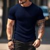 T-shirt Sport Fitness Décontracté d'Été pour Homme Col Rond Élastique Rayures Verticales Manches Courtes