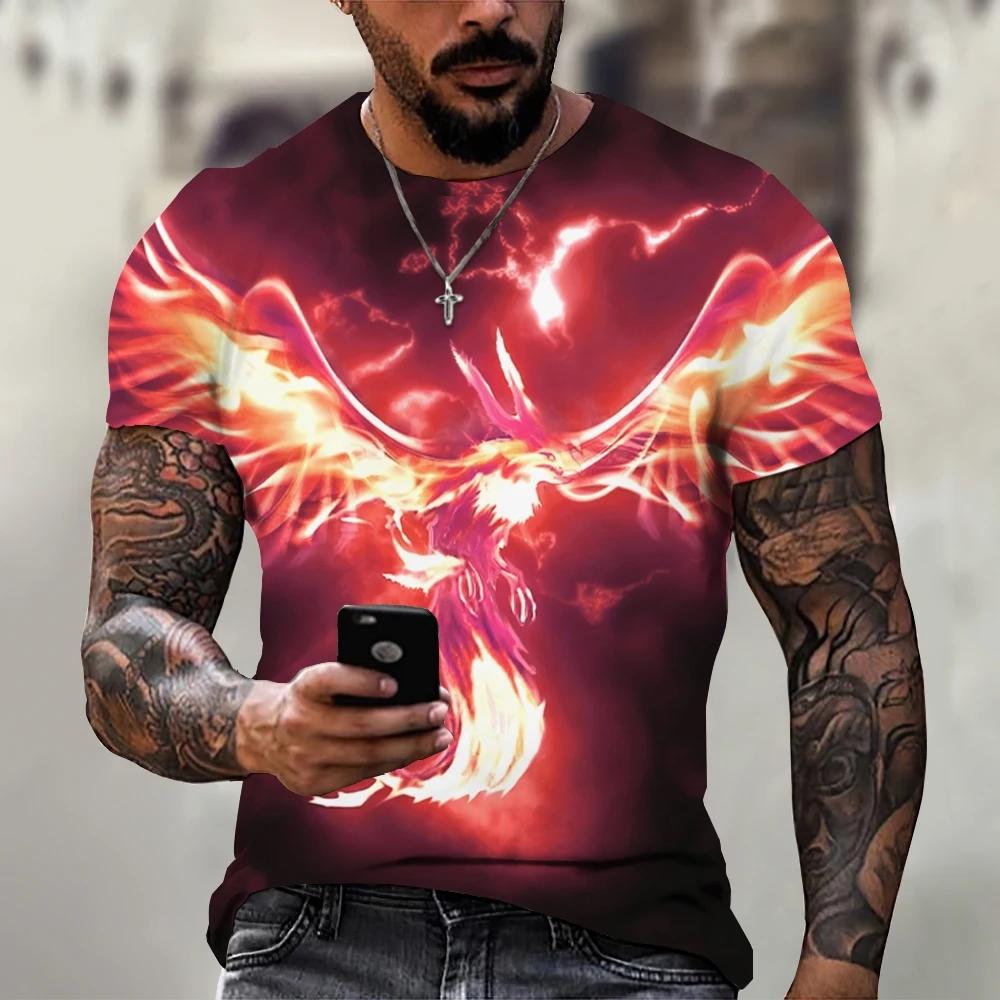 Sommermode Herren Kurzarm T-Shirt mit Phönix-Print Street Personality Hip Hop Harajuku O-Ausschnitt Übergröße Top